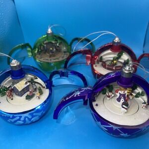 Music Box Animated Ornament Mr Christmas Holiday Hidden Animated Lot Of 4 Vtg‎